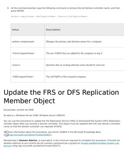 5
6.
At the command prompt, type the following command to remove the old domain controller name, and then
press ENTER:
netdom