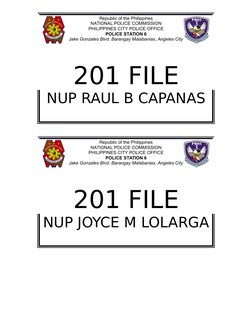 Republic of the Philippines
NATIONAL POLICE COMMISSION
PHILIPPINES CITY POLICE OFFICE
POLICE STATION 6
Jake Gonzales Blvd. Ba