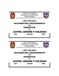 Republic of the Philippines
NATIONAL POLICE COMMISSION
PHILIPPINES CITY POLICE OFFICE
POLICE STATION 6
Jake Gonzales Blvd. Ba