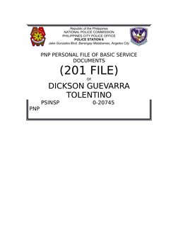 Republic of the Philippines
NATIONAL POLICE COMMISSION
PHILIPPINES CITY POLICE OFFICE
POLICE STATION 6
Jake Gonzales Blvd. Ba
