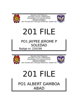 Republic of the Philippines
NATIONAL POLICE COMMISSION
PHILIPPINES CITY POLICE OFFICE
POLICE STATION 6
Jake Gonzales Blvd. Ba