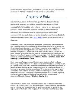 demostraciones en Ambrosia, el Instituto Culinario Pangea, Universidad 
Anahuac de México e Instituto de los Andes en Lima, P