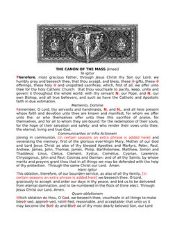 THE CANON OF THE MASS [kneel]
Te igitur
Therefore, most  gracious  Father,  through  Jesus  Christ  thy Son  our  Lord,  we
h