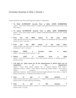 Complex SQL Query Examples for Interviews | PDF | Databases | Data ...