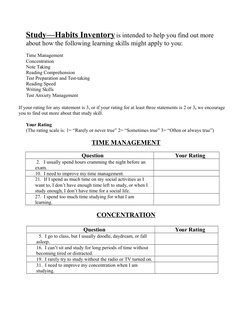 Study Habits Inventory Questionnaire | PDF | Test (Assessment ...