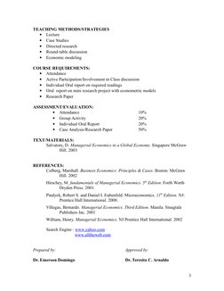TEACHING METHODS/STRATEGIES

Lecture

Case Studies

Directed research

Round-table discussion

Economic modeling
COURSE