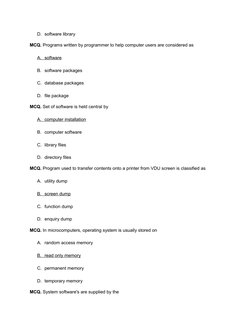 Computer Software MCQs and Answers | PDF | Computer Program | Programming