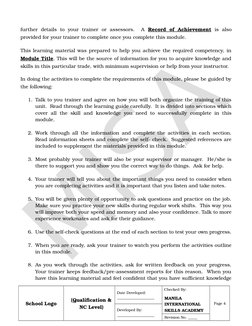 further details to your trainer or assessors.  A Record of Achievement is also
provided for your trainer to complete once you