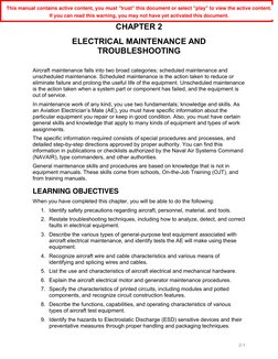 CHAPTER 2 
ELECTRICAL MAINTENANCE AND 
TROUBLESHOOTING 
 
Aircraft maintenance falls into two broad categories; scheduled mai