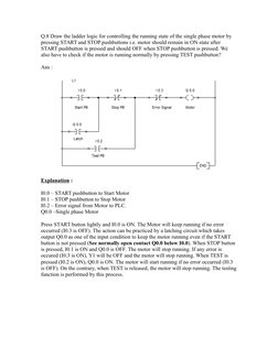 Q.8 Draw the ladder logic for controlling the running state of the single phase motor by  
pressing START and STOP pushbutton
