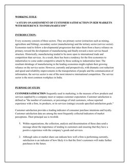 WORKING TITLE:
“A STUDY ONASSESSMENT OF CUSTOMER SATISFACTION IN B2B MARKETS 
WITH REFERENCE TO INDIAMART.COM”
INTRODUCTION: