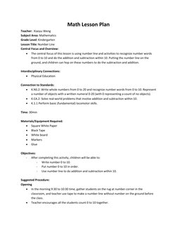 Math Lesson Plan 
Teacher:  Xiaoyu Weng 
Subject Area: Mathematics 
Grade Level: Kindergarten 
Lesson Title: Number Line 
Cen