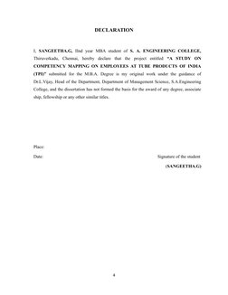 DECLARATION
I,  SANGEETHA.G,  IInd  year  MBA student  of  S.  A.  ENGINEERING  COLLEGE,
Thiruverkadu,  Chennai,  hereby  dec