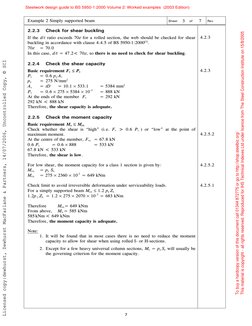 Example 2 Simply supported beam 
Sheet
3 
of 
7 
Rev  
 
 
7 
2.2.3 
Check for shear buckling 
 
If the d/t ratio exceeds 70ε