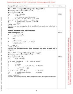 Example 2 Simply supported beam 
Sheet
4 
of 
7 
Rev  
 
 
8 
2.2.6 
Web bearing and buckling under the point load 
 
Bearing