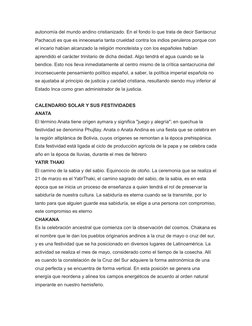 autonomía del mundo andino cristianizado. En el fondo lo que trata de decir Santacruz
Pachacuti es que es innecesaria tanta c