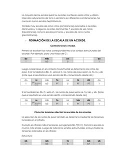 La mayoría de las escalas para los acordes contienen siete notas y utilizan 
intervalos adyacentes de tono o semitono en dife