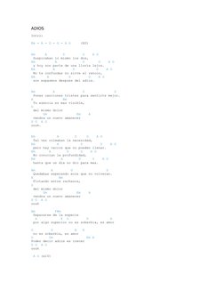 ADIOS
Intro:
Em - A - D - G - A G     (X2)
Em     A        D         G    A G
 Suspiraban lo mismo los dos,
Em          A