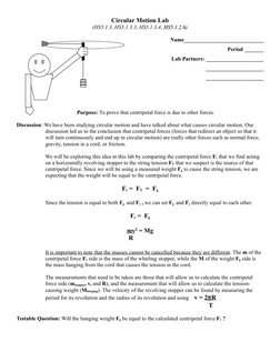 Circular Motion Lab
(HS5.1.3, HS5.1.3.3, HS5.1.3.4, HS5.1.2.6)
HS5.1.2.6)
Name_____________________________
Period _______
La