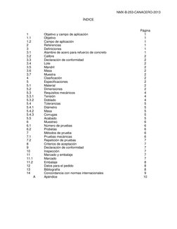 NMX-B-253-CANACERO-2013 
 
 
ÍNDICE 
 
 
 
 
Página 
1 
Objetivo y campo de aplicación 
1 
1.1 
Objetivo 
1 
1.2 
Campo de ap