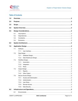 <System or Project Name> Solution Design
Table of Contents
1.0
Overview......................................................