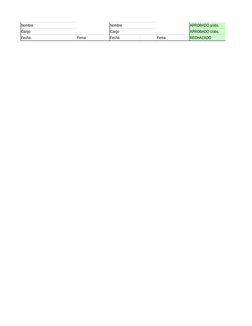 Nombre
Nombre
APROBADO s/obs.
Cargo
Cargo
APROBADO c/obs.
Fecha
Firma 
Fecha
Firma 
RECHAZADO
