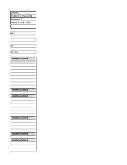 CÓDIGO
OT478-FO-SSO-0009
Revisión: 0
Fecha: 24-06-2015
AMPLA
 DEL EQUIPO
AÑO
PATENTE
HOROMETRO
OBSERVACIONES
OBSERVACIONES
OB