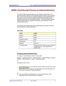 Klee Associates, Inc. 
Unit 1: Logistics Execution Business Process Overview 
 
Logistics Execution SAP ECC 6.0 
Rev. 05/10