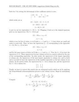 ROUGH DRAFT - USE AT OWN RISK: suggestions kbaker@ling.osu.edu
Solve for λ by setting the determinant of the coeﬃcient matrix