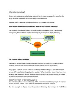 What is benchmarking?
Benchmarking is a way to go backstage and watch another company’s performance from the 
wings, where al