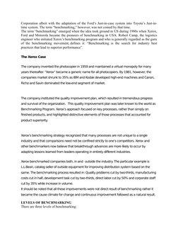 Corporation albeit with the adaptation of the Ford’s Just-in-case system into Toyota’s Just-in-
time system. The term “benchm