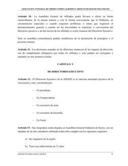 ASOCIACION INTEGRAL DE PRODUCTORES AGROPECUARIOS ECOLOGICOS PILCOMAYO
Artículo  10.-  La  Asamblea  General  de  Afiliados  p