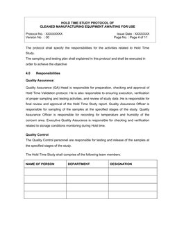 Clean Equipment Hold Time Study Protocol | PDF | Quality Assurance ...