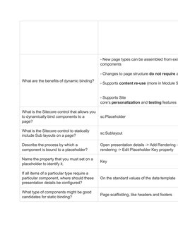 What are the benefits of dynamic binding?
- New page types can be assembled from exis
components
- Changes to page structure