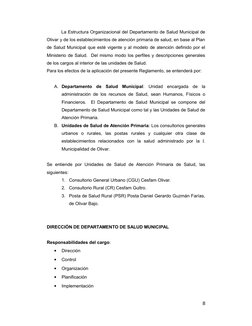 La Estructura Organizacional del Departamento de Salud Municipal de
Olivar y de los establecimientos de atención primaria de