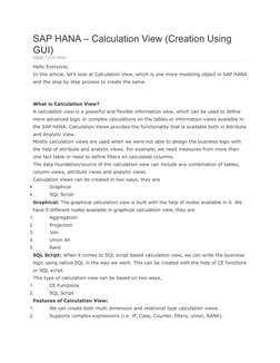 Calculation View Image Creating Calculation Views in SAP HANA | PDF | Parameter (Computer ...