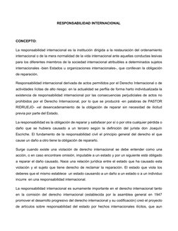 RESPONSABILIDAD INTERNACIONAL
CONCEPTO:
La responsabilidad internacional es la institución dirigida a la restauración del ord
