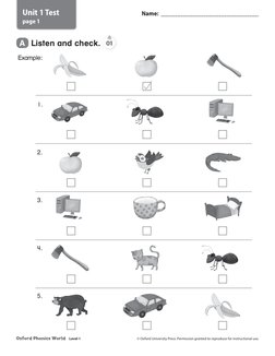 Unit 1 Test
page 1
Name: ______________________________________
OXford Phonics World  Level 1	
© Oxford University Press. Per