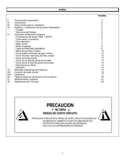 2 
Indice 
 
 
 
 
 
 
 
 
 
 
 
 
 
       PAGINA 
 
I) 
Precauciones Importantes 
 
 
 
 
 
 
 
 
2 
II) 
Introducción
