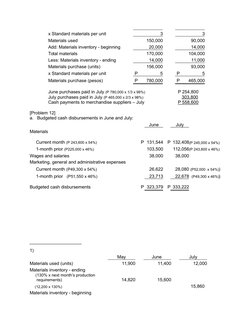 x Standard materials per unit
3
3
Materials used
150,000
90,000
Add: Materials inventory - beginning
20,000
14,000
Total mate