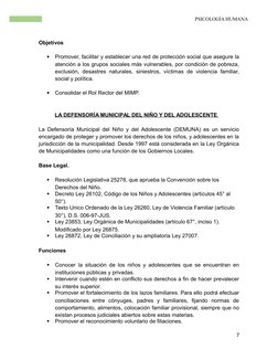 PSICOLOGÍA HUMANA
Objetivos

Promover, facilitar y establecer una red de protección social que asegure la
atención a los gru