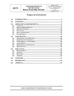 JETT
USER REQUIREMENTS
SPECIFICATION
BATCH FLUID BED SYSTEM
Page 4 of 29
Doc ID:  Batch Fluid Bed
System TEMPLATE
Rev.0
Septe
