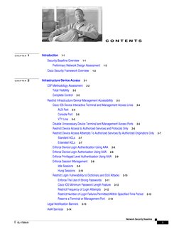 i
Network Security Baseline
OL-17300-01
C O N T E N T S
C H A P T E R 1
Introduction     1-1
Security Baseline Overview