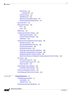 Contents
ii
Network Security Baseline
OL-17300-01
AAA Overview     2-14
Centralized AAA     2-15
AAA Server Groups     2-15
A