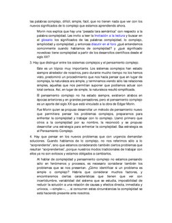 las palabras complejo, difícil, simple, fácil, que no tienen nada que ver con los 
nuevos significados de lo complejo que est