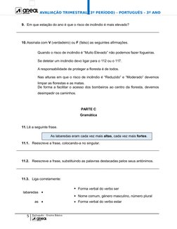 AVALIAÇÃO TRIMESTRAL (3º PERÍODO) - PORTUGUÊS - 3º ANO
9. Em que estação do ano é que o risco de incêndio é mais elevado?
___