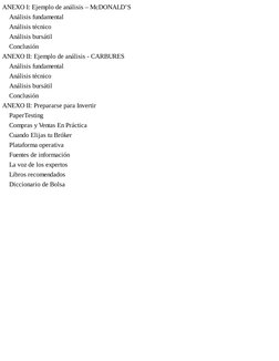 ANEXO I: Ejemplo de análisis – McDONALD’S
Análisis fundamental
Análisis técnico
Análisis bursátil
Conclusión
ANEXO II: Ejempl