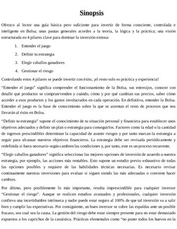 Sinopsis
Ofrezco al lector una guía básica pero suficiente para invertir de forma consciente, controlada e
inteligente en Bol