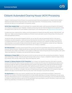 Commercial Bank
Citibank Automated Clearing House (ACH) Processing
Citibank is ranked amongst the top US banks in processing