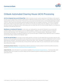 Commercial Bank
Citibank Automated Clearing House (ACH) Processing
© 2015 Citigroup Inc.  Citibank, N.A. Member FDIC. Equal o